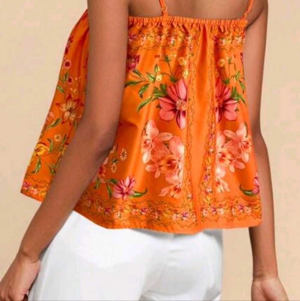 Floral Orange Women's  Crop Top - Picture 2 of 5